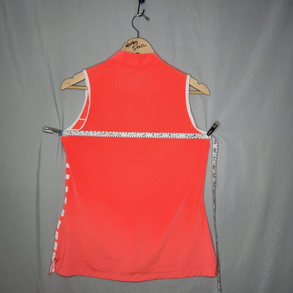 Adidas Women Golf Engineered Orange Stripe Sleeveless Polo Shirt Size M - Picture 4 of 6